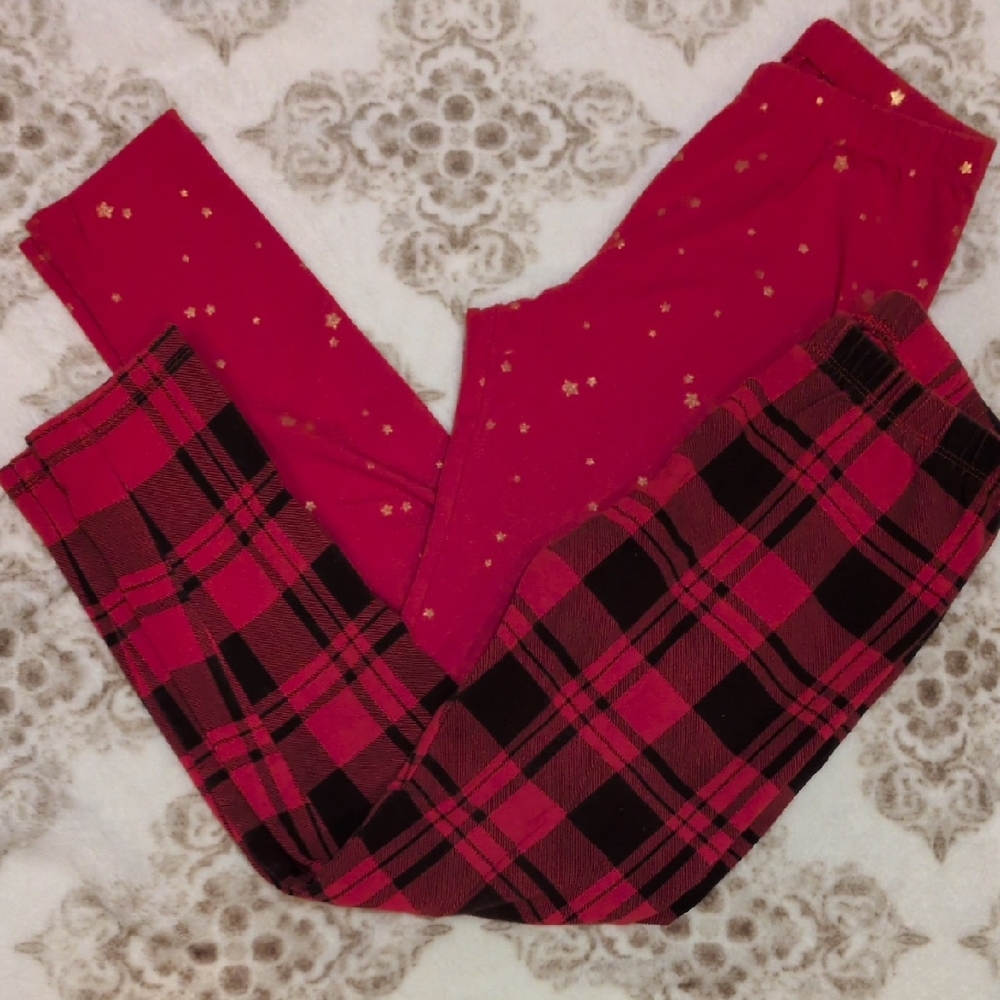 Cat & Jack Red and Black Plaid And Stars Leggings Set
